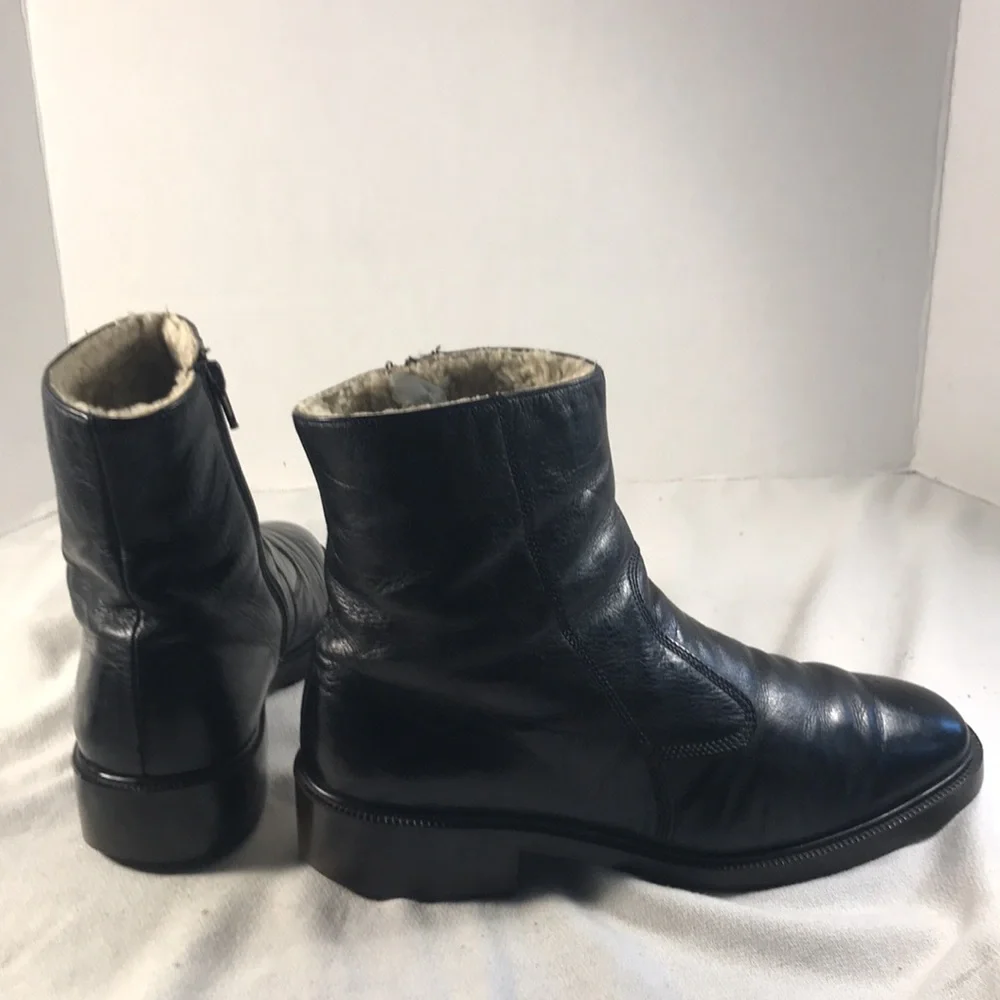 Metzeler Men’s Vintage Black Leather Side Zip Fur Lined Ankle Boots Size 8